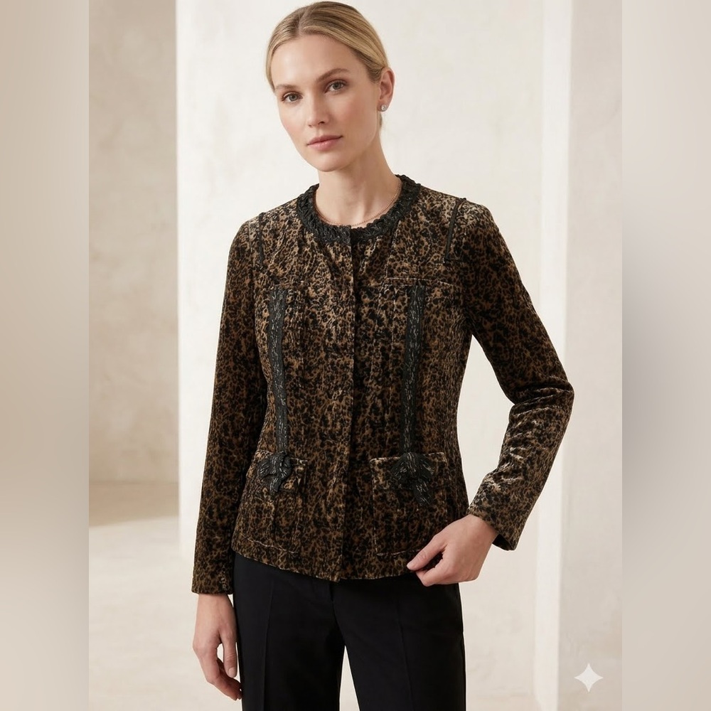 Elie Tahari Leopard Print Jacket - Brown and Black